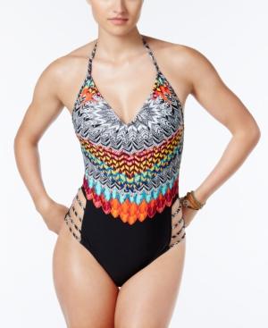 Jessica Simpson Dakota Printed Strappy Halter One-piece Swimsuit Women's Swimsuit