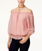 Bcx Juniors' Embroidered Smocked Off-the-shoulder Top
