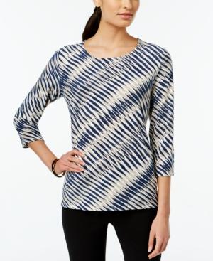Jm Collection Three-quarter-sleeve Printed Jacquard Top, Only At Macy's