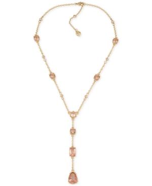 Carolee Gold-tone Pink Stone Lariat Necklace
