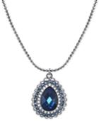 2028 Silver-tone Blue Crystal Teardrop Pendant Necklace