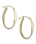 14k Gold Earrings, Polished And Textured Oval Twist Hoop Earrings