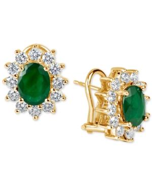 Emerald (2-1/5 Ct. T.w.) And Diamond (1-1/5 Ct. T.w.) Earrings In 14k Gold