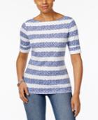 Karen Scott Petite Floral-stripe Top, Created For Macy's