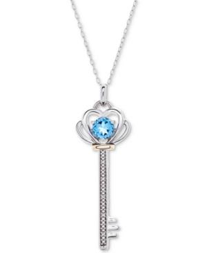 Blue Topaz (5/8 Ct. T.w.) & Diamond Accent Key 18 Pendant Necklace In Sterling Silver & 10k Gold