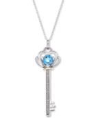 Blue Topaz (5/8 Ct. T.w.) & Diamond Accent Key 18 Pendant Necklace In Sterling Silver & 10k Gold
