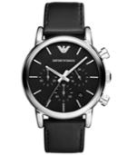 Emporio Armani Men's Chronograph Black Leather Strap Watch 41mm Ar1733