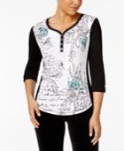 Karen Scott Mixed Graphic Colorblocked Top, Only At Macy's