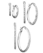 Sterling Silver Earrings, Diamond Accent Hoops Three Pair Set