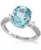 Effy Aquamarine (4-3/4 Ct. T.w.) And Diamond (3/8 Ct. T.w.) Ring In 14k White Gold