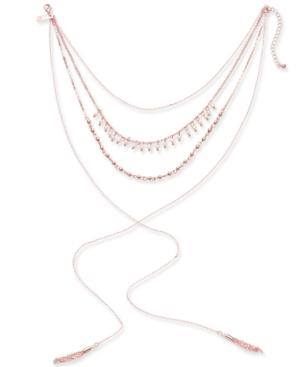 Inc International Concepts Rose Gold-tone Imitation Pearl, Bead And Tassel Lariat Choker Necklace, 12 + 3 Extender, Created For Macy's