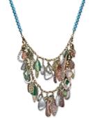 Multi-tone Blue Beaded And Metal Disc Layer Statement Necklace