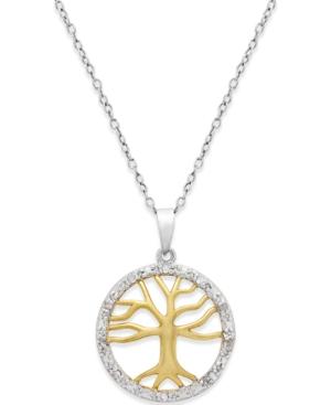 Diamond Tree Of Life Pendant Necklace (1/10 Ct. T.w.) In Sterling Silver And 18k Gold Over Sterling Silver