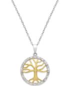 Diamond Tree Of Life Pendant Necklace (1/10 Ct. T.w.) In Sterling Silver And 18k Gold Over Sterling Silver