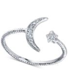 Unwritten Cz Star And Moon Adjustable Ring In Sterling Silver