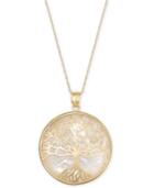 Mother-of-pearl Tree Of Life Medallion 18 Pendant Necklace In 14k Gold