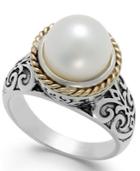 Cultured Freshwater Pearl Scroll Ring In 14k Gold And Sterling Silver (10mm)