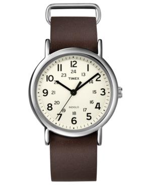 Timex Watch, Men's Weekender Brown Leather Slip-thru Strap 38mm T2n893um