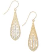 Teardrop Openwork Two-tone Drop Earrings In 14k Gold And White Gold