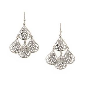 2028 Silver-tone Multi-pear Shaped Filigree Drop Earrings