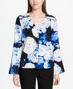 Calvin Klein Floral-print Bell-sleeve Blouse