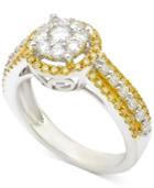 Diamond Cluster Engagement Ring (1 Ct. T.w.) In 14k White Gold With Yellow Gold-plating
