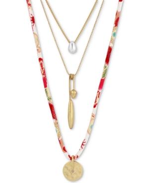 Lucky Brand Two-tone & Flower-print Fabric Multi-layer Necklace, 18-1/2 + 2 Extender