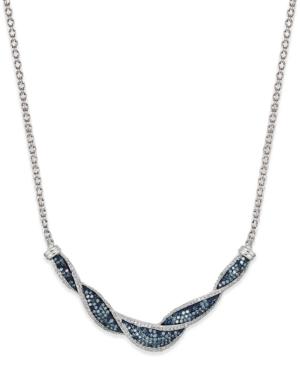 White And Blue Diamond Twist Necklace In Sterling Silver (1 Ct. T.w.)