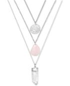 Inspired Life Silver-tone Metal Disc And Stone Layer Pendant Necklace