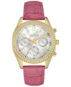 Caravelle New York By Bulova Women's Chronograph Pink Leather Strap Watch 36mm 44l169