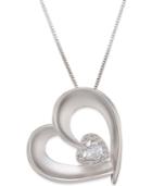 Diamond Satin Heart Pendant Necklace (1/5 Ct. T.w.) In Sterling Silver