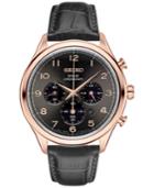 Seiko Men's Solar Chronograph Classic Black Leather Strap Watch 42mm Ssc566