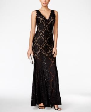 Betsy & Adam Lace V-neck Gown