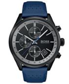 Boss Men's Chronograph Grand Prix Blue Perforated Leather Strap Watch 44mm