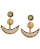 Lucky Brand Gold-tone Abalone-look Stud Earrings And Crescent Earring Jacket