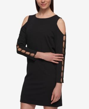 Dkny Ladder-trim Cold-shoulder Shift Dress