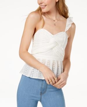 Astr The Label Cotton One-shoulder Eyelet Top