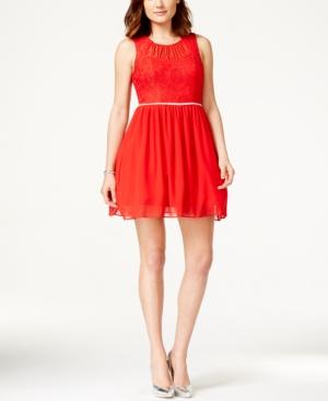 City Triangles Juniors' Lace-bodice Embellished Party Dress