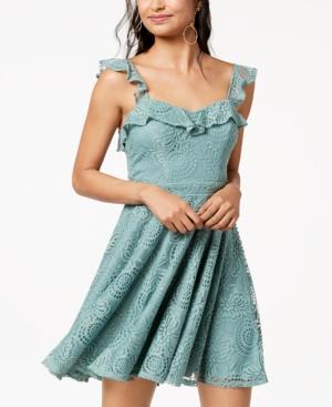 City Studios Juniors' Ruffled Lace Fit & Flare Dress