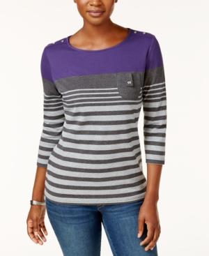 Karen Scott Striped Button-detail Top, Only At Macy's