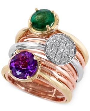 Effy Emerald (1-1/2 Ct. T.w.) Diamond (1/4 Ct. T.w.) And Amethyst (2 Ct. T.w.) Ring In 14k Yellow, White And Rose Gold