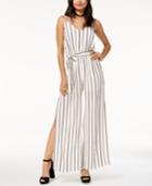 One Clothing Juniors' Belted Striped Jumpsuit
