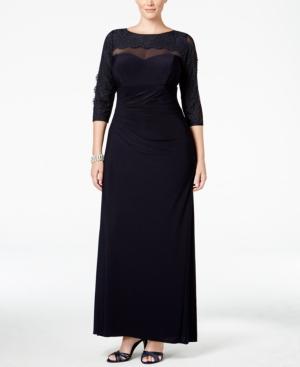 Xscape Plus Size Illusion Lace-trim Gown