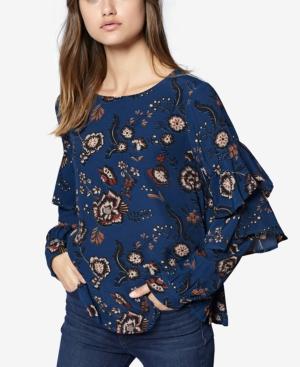 Sanctuary Printed Ruffle-sleeve Blouse
