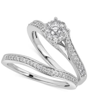 Diamond Halo & Pave Bridal Set (1/2 Ct. T.w.) In 14k White Gold