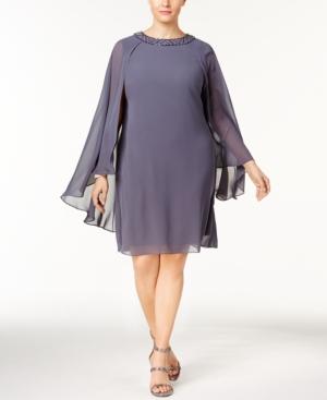 Sl Fashions Plus Size Embellished Chiffon Cape Dress