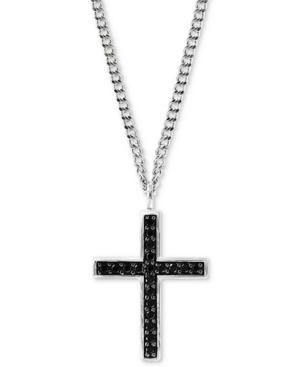 Effy Men's Black Spinel Cross Pendant Necklace 22 In Sterling Silver