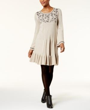 Style & Co Embroidered Sweater Dress, Created For Macy's