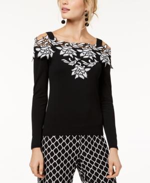 Inc International Concepts Applique Cold-shoulder Sweater, Created For Macy's