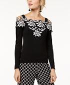 Inc International Concepts Applique Cold-shoulder Sweater, Created For Macy's